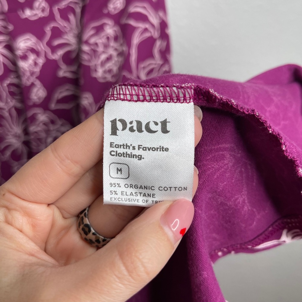 Pact Organic Cotton Floral Fit and Flare Dress Magenta Purple Cutout Back M - Picture 3 of 6